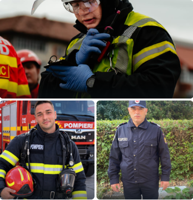 Înaintea sosirii echipajelor ISU, trei pompieri aflați în timpul liber au intervenit pentru salvarea colegilor aflați în pericol