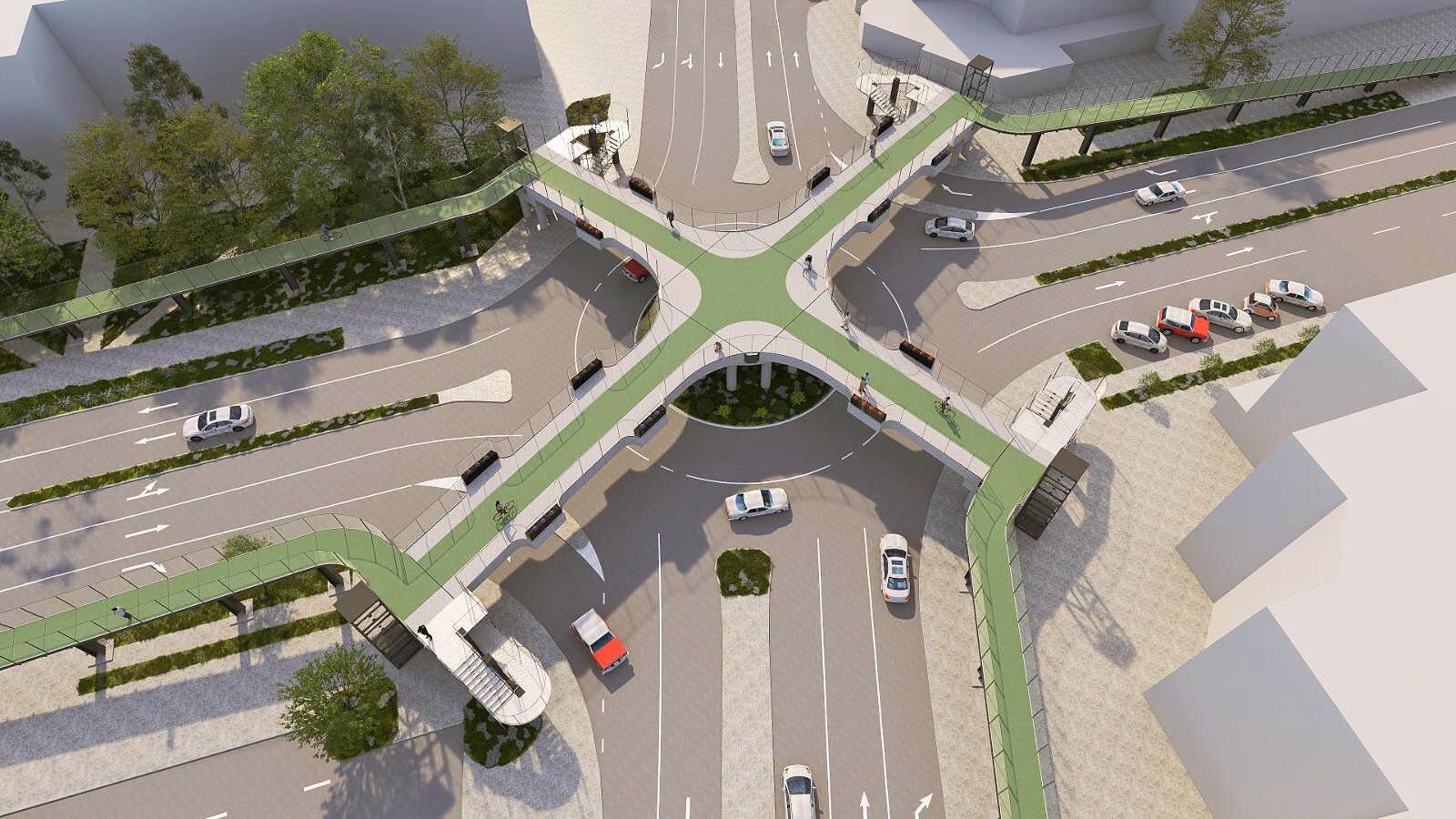 NVESTIȚIE. Pasarela spectaculoasă din intersecția Crinul prinde contur: 75 de milioane de lei pentru pietoni și bicicliști!