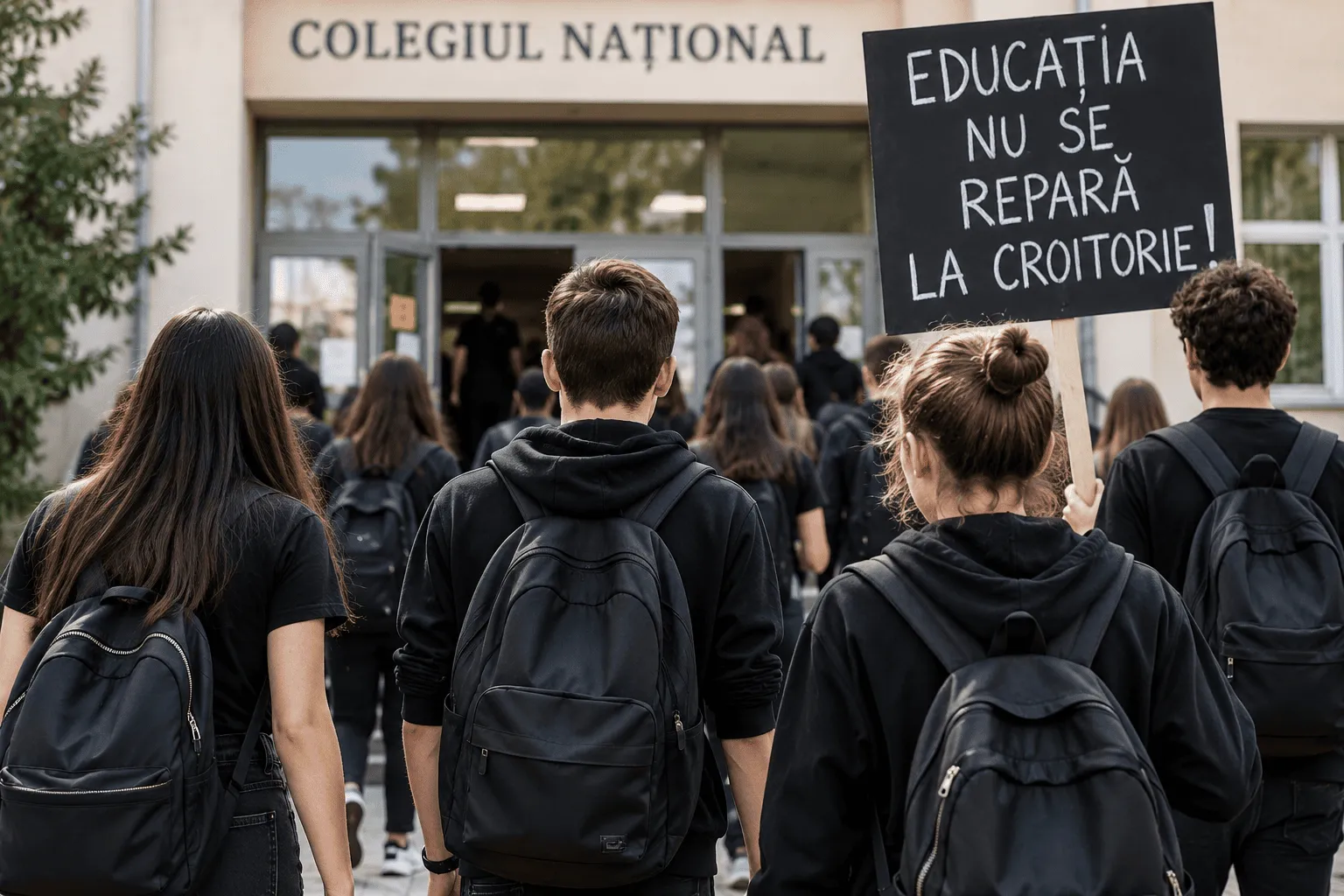PROTEST. Sute de elevi sătmăreni, îmbrăcați în negru: protest în școli împotriva uniformelor obligatorii