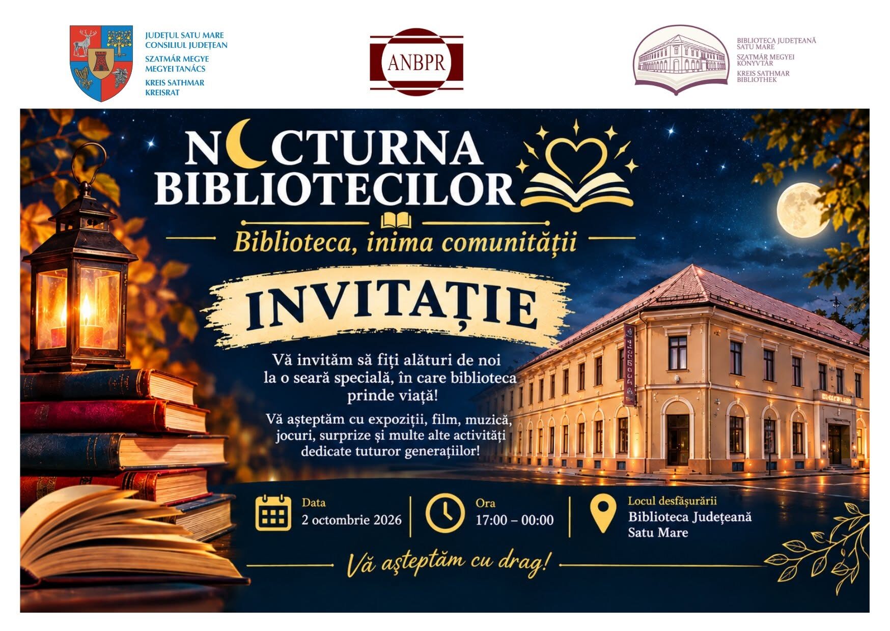 CULTURĂ. Biblioteca Județeană Satu Mare își deschide porțile noaptea! Ce surprize îi așteaptă pe sătmăreni