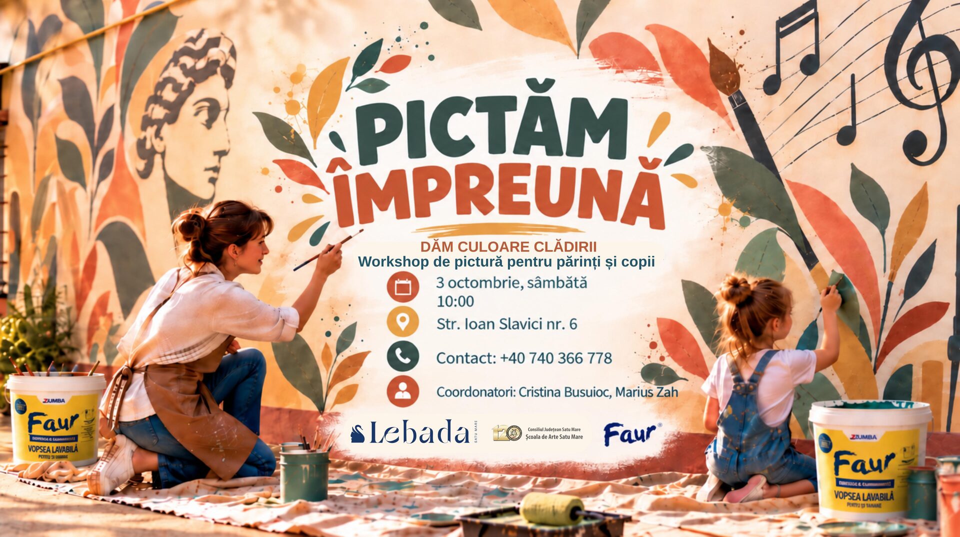 Lebăda și FAUR susțin „Pictăm împreună”: artă și culoare la Școala de Arte Satu Mare