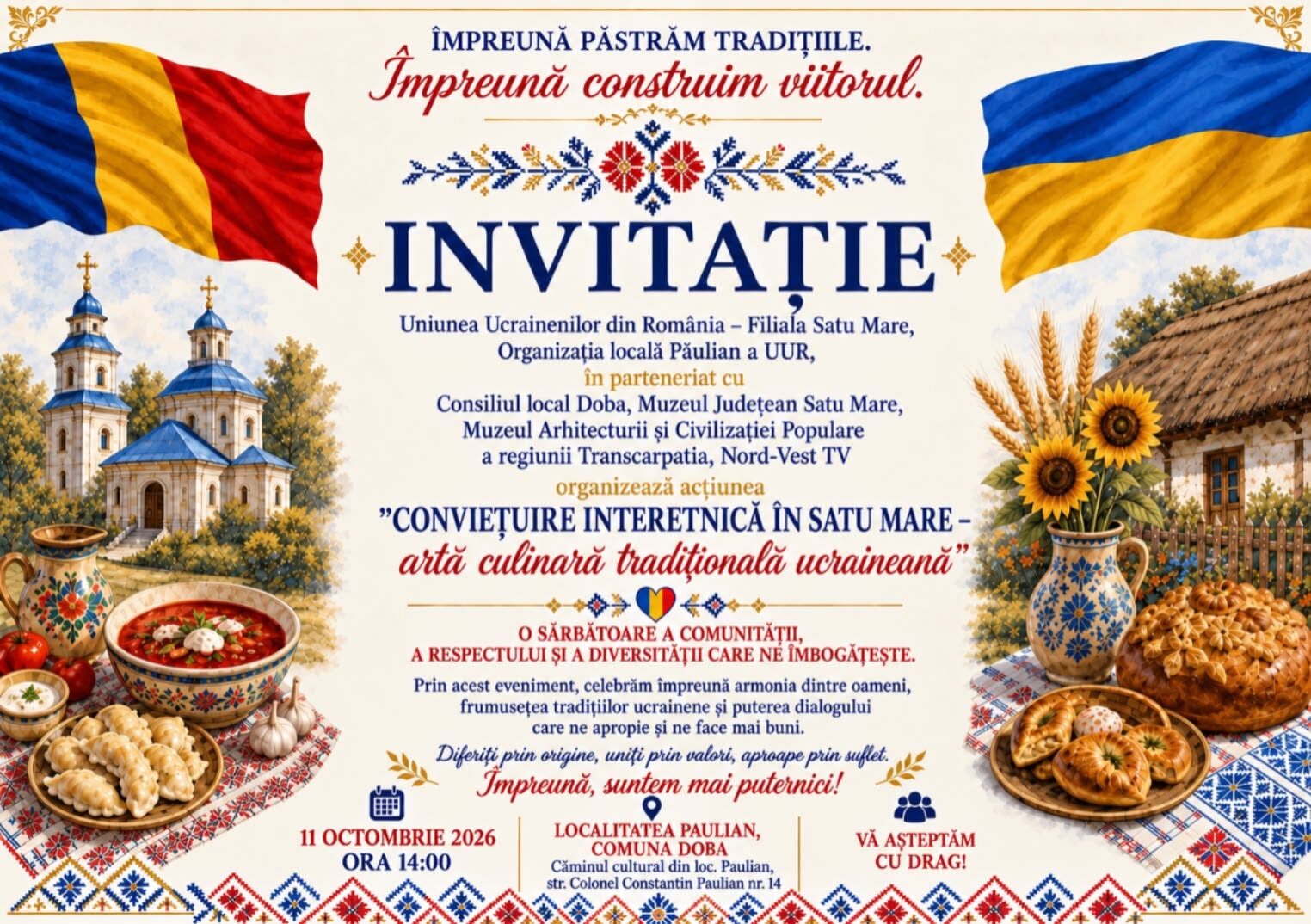 CULTURĂ. Sărbătoare ucraineană în Satu Mare! Tradițiile și bucatele tradiționale reunesc comunitățile la Păulian