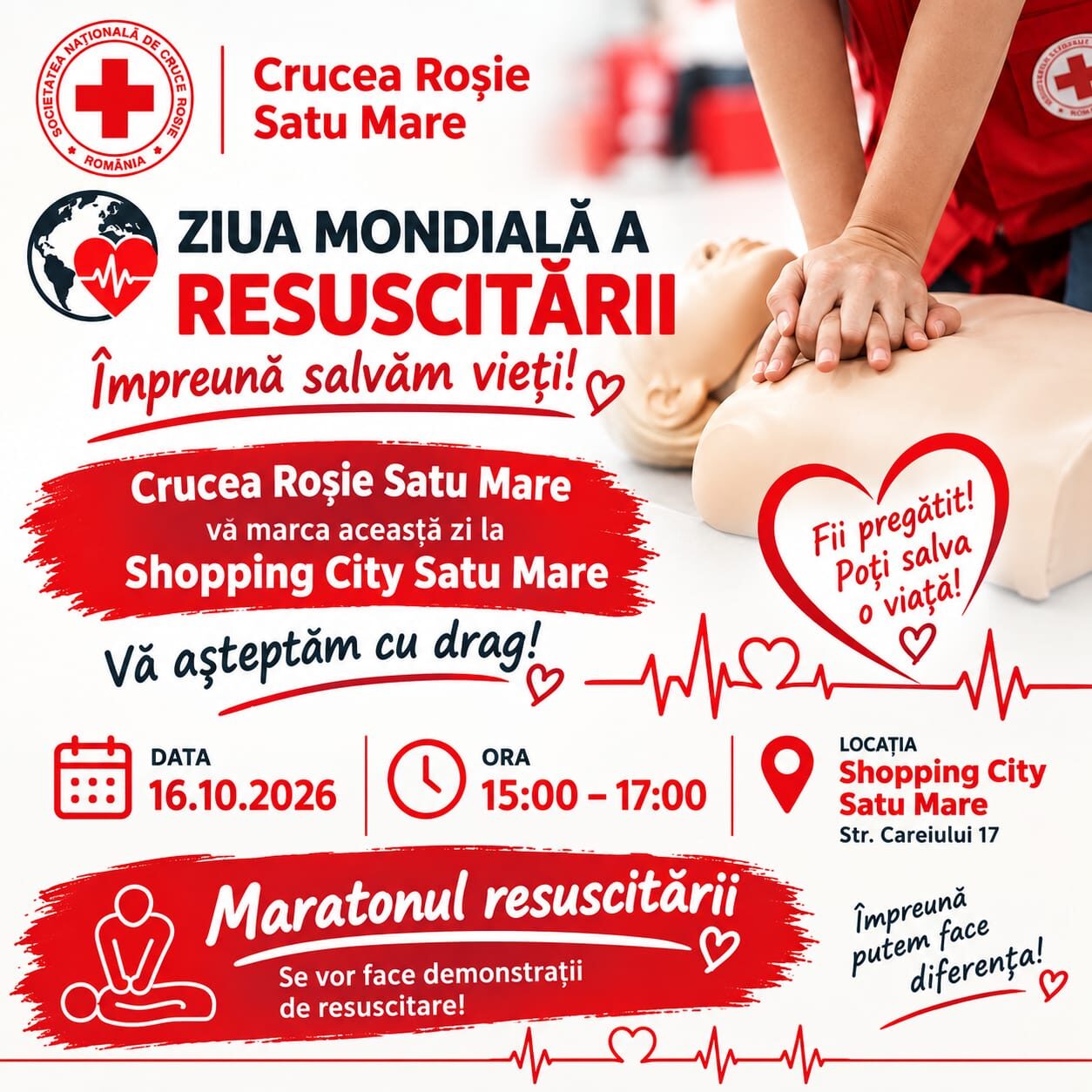 SĂNĂTATE. Sătmărenii învață să salveze vieți! Maratonul Resuscitării ajunge la Shopping City