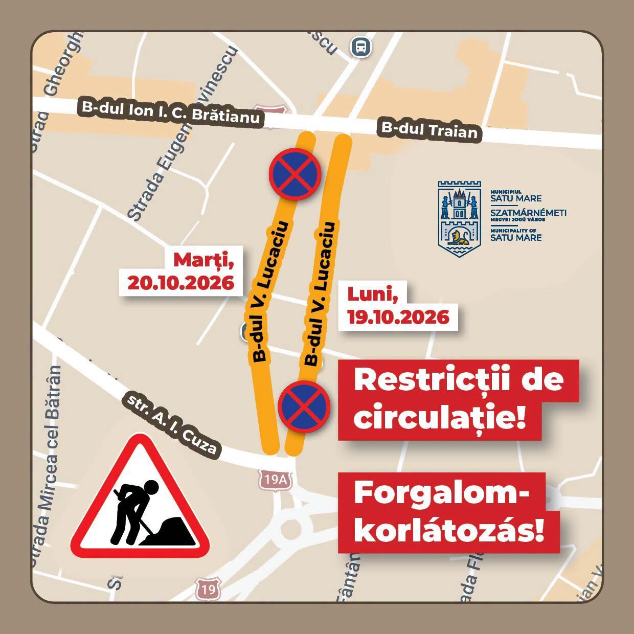 Parcările de pe Bulevardul Vasile Lucaciu trebuie eliberate luni și marți pentru lucrări la iluminatul public