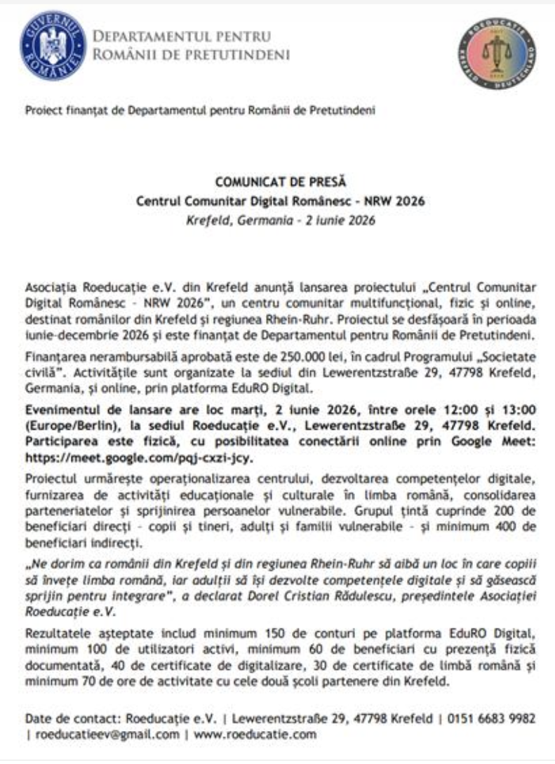 Centru comunitar digital pentru românii din Krefeld: educație în limba română și sprijin pentru integrare
